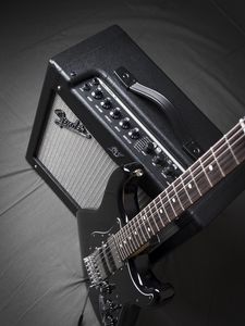 Preview wallpaper guitar, electric guitar, amplifier, music, black and white