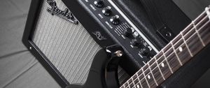 Preview wallpaper guitar, electric guitar, amplifier, music, black and white