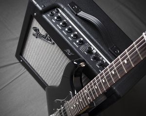 Preview wallpaper guitar, electric guitar, amplifier, music, black and white