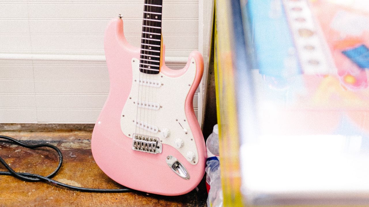 Wallpaper guitar, electronic, musical instrument, pink