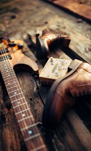 Preview wallpaper guitar, equipment, boots, wooden