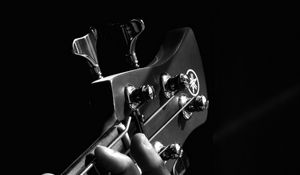 Preview wallpaper guitar, fingerboard, hand, bw, musical instrument