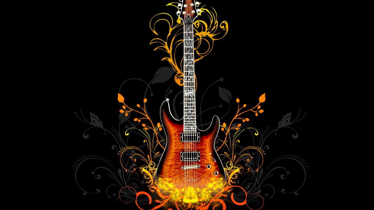 Wallpaper guitar, fire, light