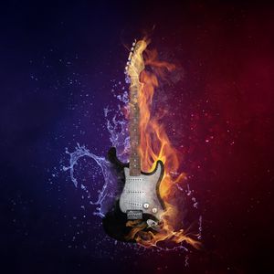 Preview wallpaper guitar, fire, water, music, photoshop