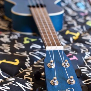 Preview wallpaper guitar, fretboard, strings, blue