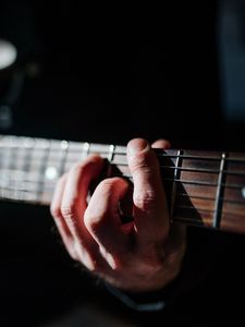 Preview wallpaper guitar, fretboard, strings, hand, music