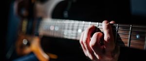 Preview wallpaper guitar, fretboard, strings, hand, music