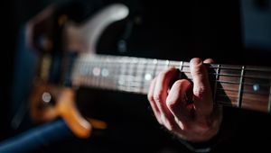 Preview wallpaper guitar, fretboard, strings, hand, music