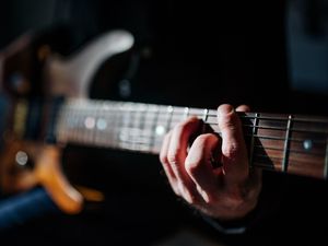 Preview wallpaper guitar, fretboard, strings, hand, music