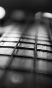 Preview wallpaper guitar, fretboard, strings, music, black and white