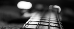 Preview wallpaper guitar, fretboard, strings, music, black and white