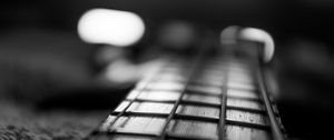 Preview wallpaper guitar, fretboard, strings, music, black and white