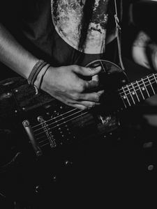 Preview wallpaper guitar, guitarist, bw, musical instrument