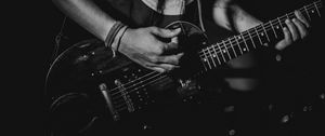 Preview wallpaper guitar, guitarist, bw, musical instrument