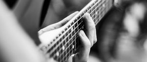 Preview wallpaper guitar, guitarist, bw, blur, musical instrument