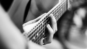 Preview wallpaper guitar, guitarist, bw, blur, musical instrument