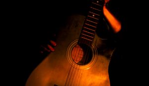 Preview wallpaper guitar, guitarist, hands, musical instrument, gold, dark