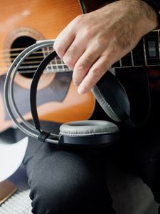Preview wallpaper guitar, guitarist, headphones, music