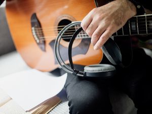 Preview wallpaper guitar, guitarist, headphones, music