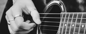 Preview wallpaper guitar, guitarist, musical instrument, bw, hand