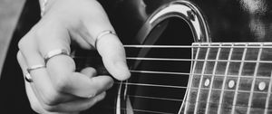 Preview wallpaper guitar, guitarist, musical instrument, bw, hand