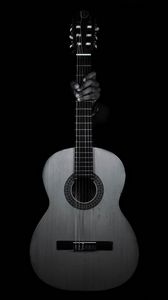 Preview wallpaper guitar, hand, bw, musical instrument, music