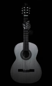 Preview wallpaper guitar, hand, bw, musical instrument, music