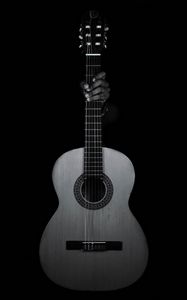 Preview wallpaper guitar, hand, bw, musical instrument, music