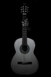 Preview wallpaper guitar, hand, bw, musical instrument, music