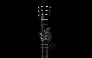 Preview wallpaper guitar, hand, bw, musical instrument, music