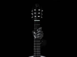 Preview wallpaper guitar, hand, bw, musical instrument, music