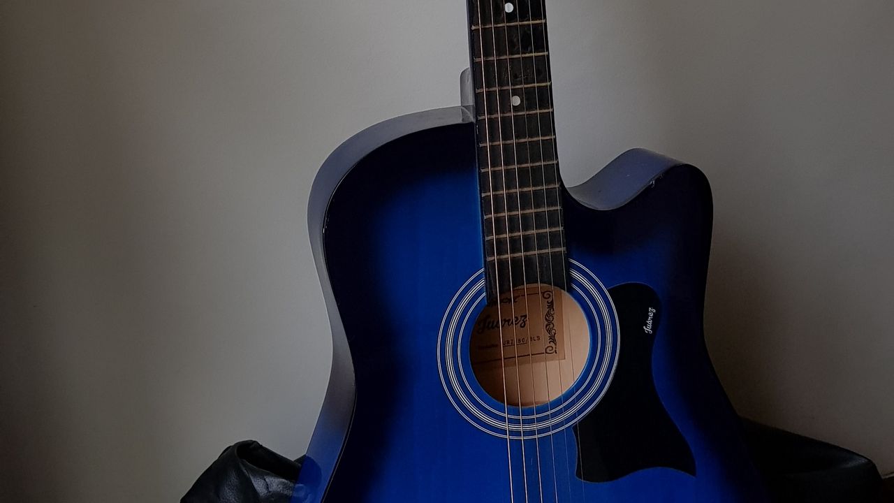 Wallpaper guitar, musical instrument, blue