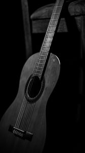 Preview wallpaper guitar, musical instrument, dark, bw