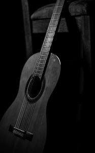 Preview wallpaper guitar, musical instrument, dark, bw