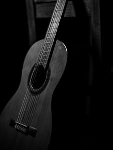 Preview wallpaper guitar, musical instrument, dark, bw