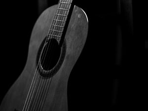 Preview wallpaper guitar, musical instrument, dark, bw