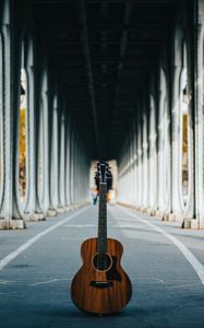 Preview wallpaper guitar, musical instrument, fretboard, tunnel