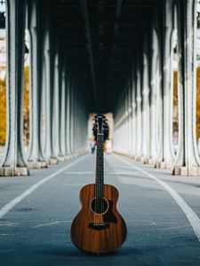 Preview wallpaper guitar, musical instrument, fretboard, tunnel