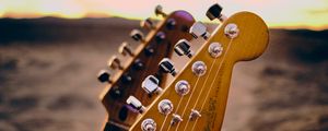 Preview wallpaper guitar, musical instrument, fretboard, tuning pegs, strings, sunset