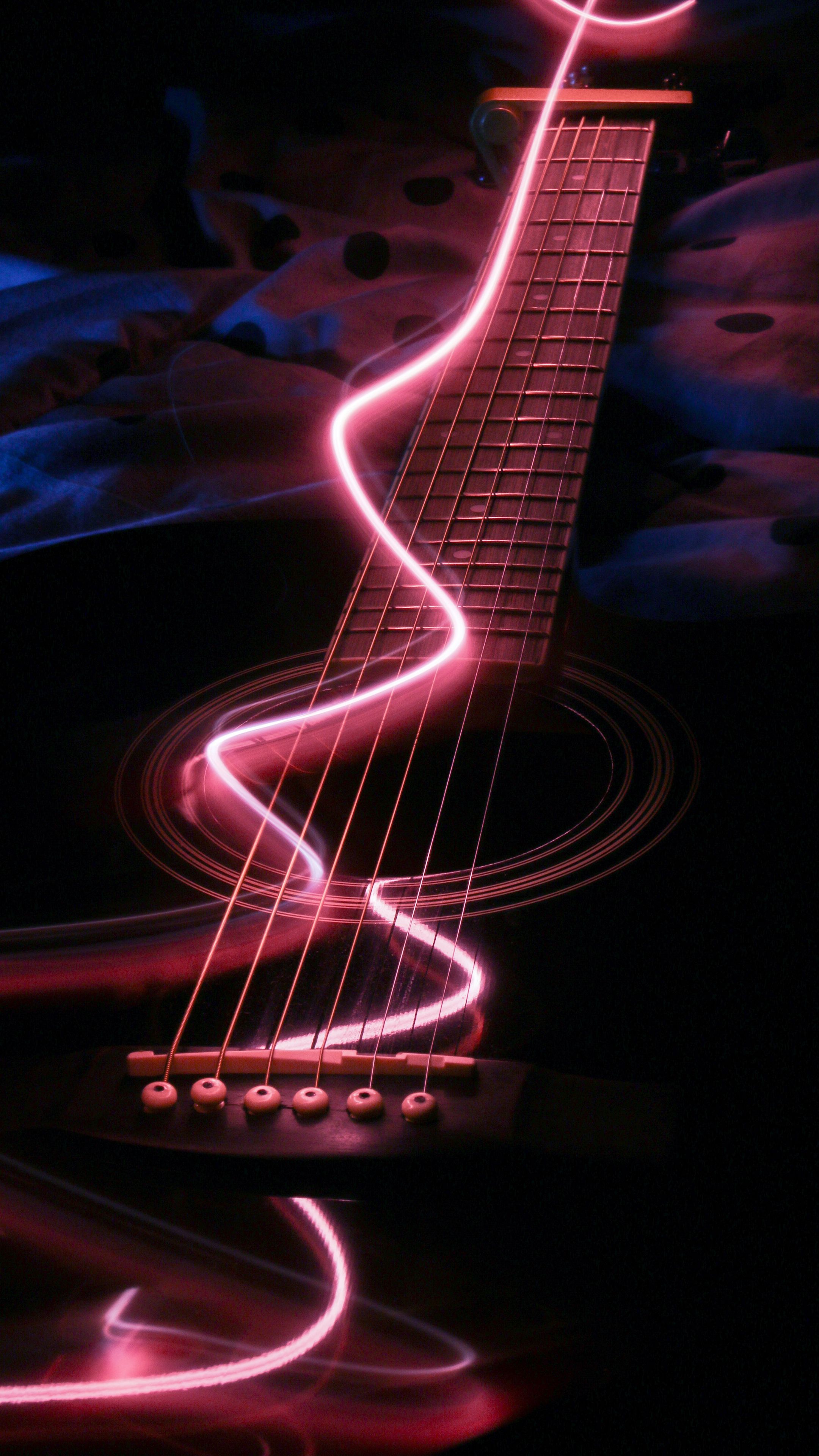 Download wallpaper 2160x3840 guitar, musical instrument, neon, backlight  samsung galaxy s4, s5, note, sony xperia z, z1, z2, z3, htc one, lenovo  vibe hd background