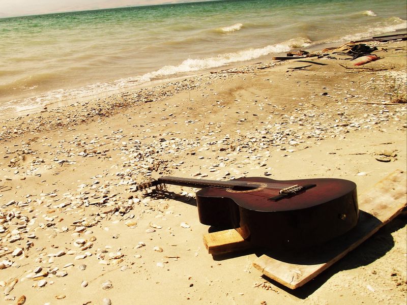 Download wallpaper 800x600 guitar, sea, beach, music pocket pc, pda hd  background