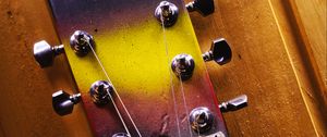 Preview wallpaper guitar, strings, fretboard, music, wood, purple, yellow