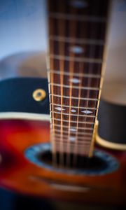 Preview wallpaper guitar, strings, fretboard, blur, music