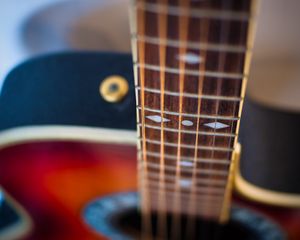 Preview wallpaper guitar, strings, fretboard, blur, music