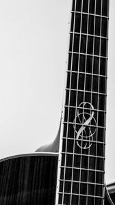Preview wallpaper guitar, strings, fretboard, black and white, music