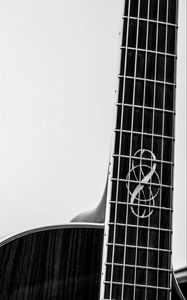 Preview wallpaper guitar, strings, fretboard, black and white, music