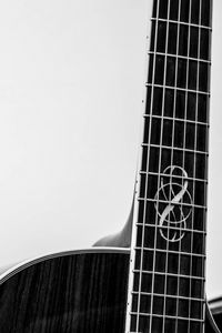 Preview wallpaper guitar, strings, fretboard, black and white, music