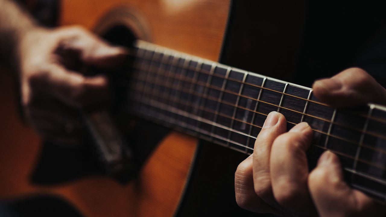 The Fretboard of an Acoustic Guitar Closeup. Studio Photo of a Musical  Instrument. Mockup Stock Image - Image of position, musical: 201310543