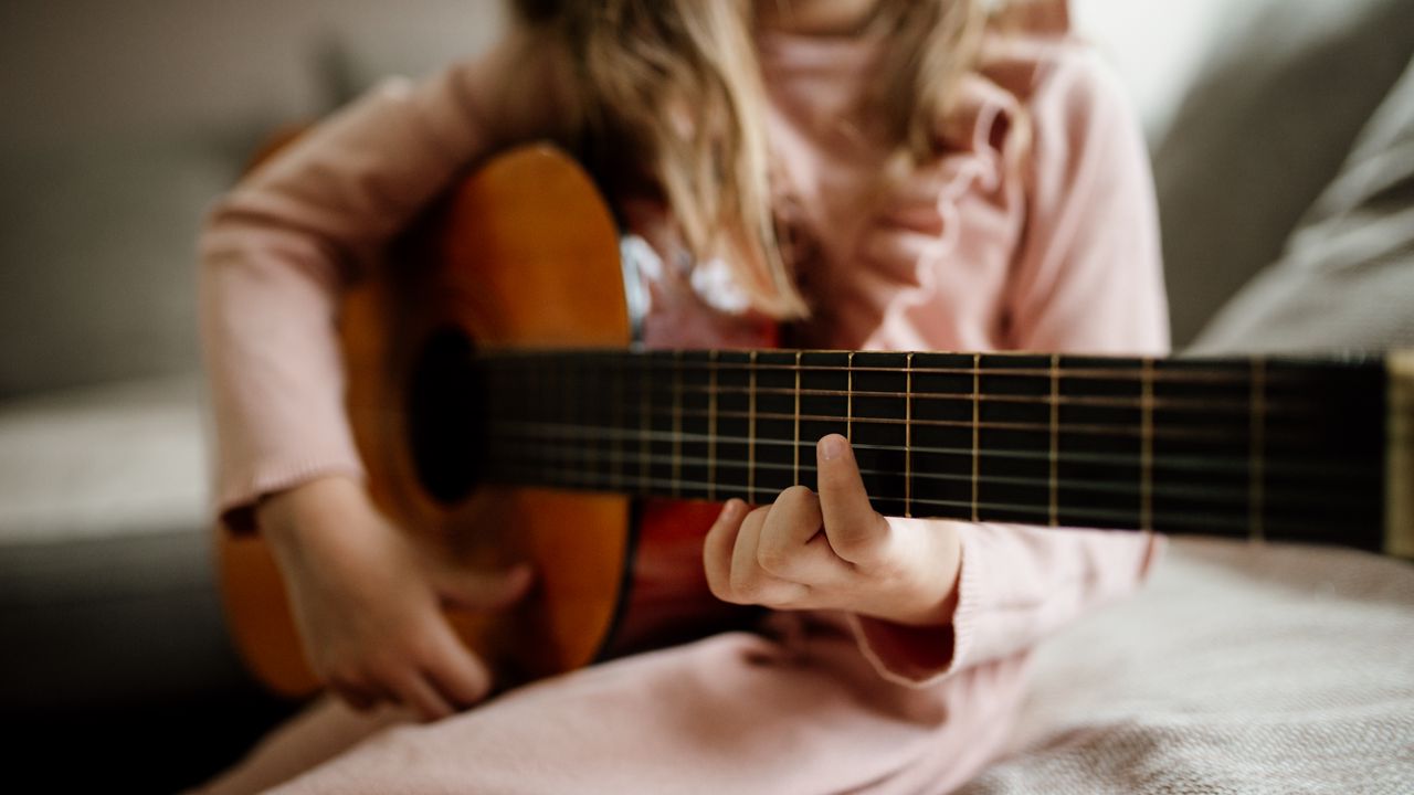 Wallpaper guitar, strings, girl, child, hand, music