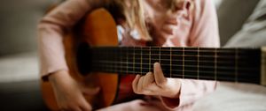 Preview wallpaper guitar, strings, girl, child, hand, music